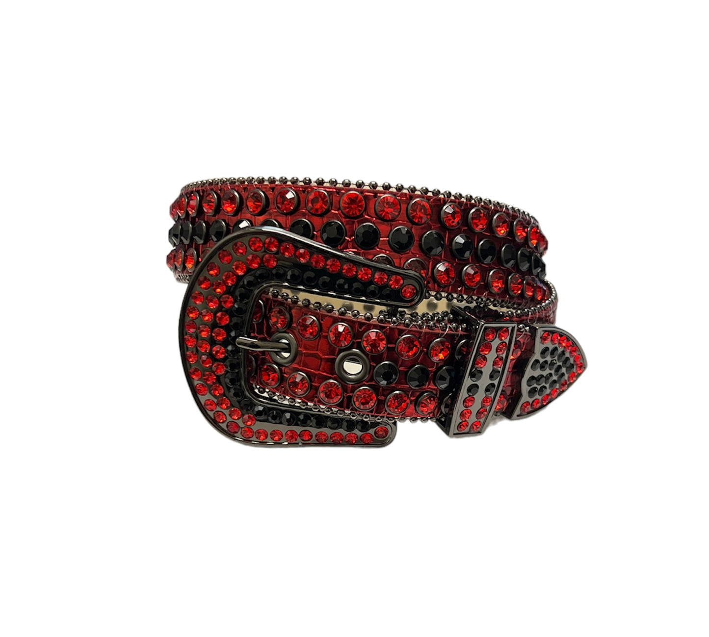 MEN’S RHINESTONES BELT RED/BLACK