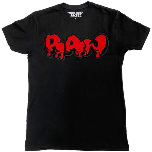 Rawyalty Men RAW Drip Red Chenille Crew T-Shirt - Black