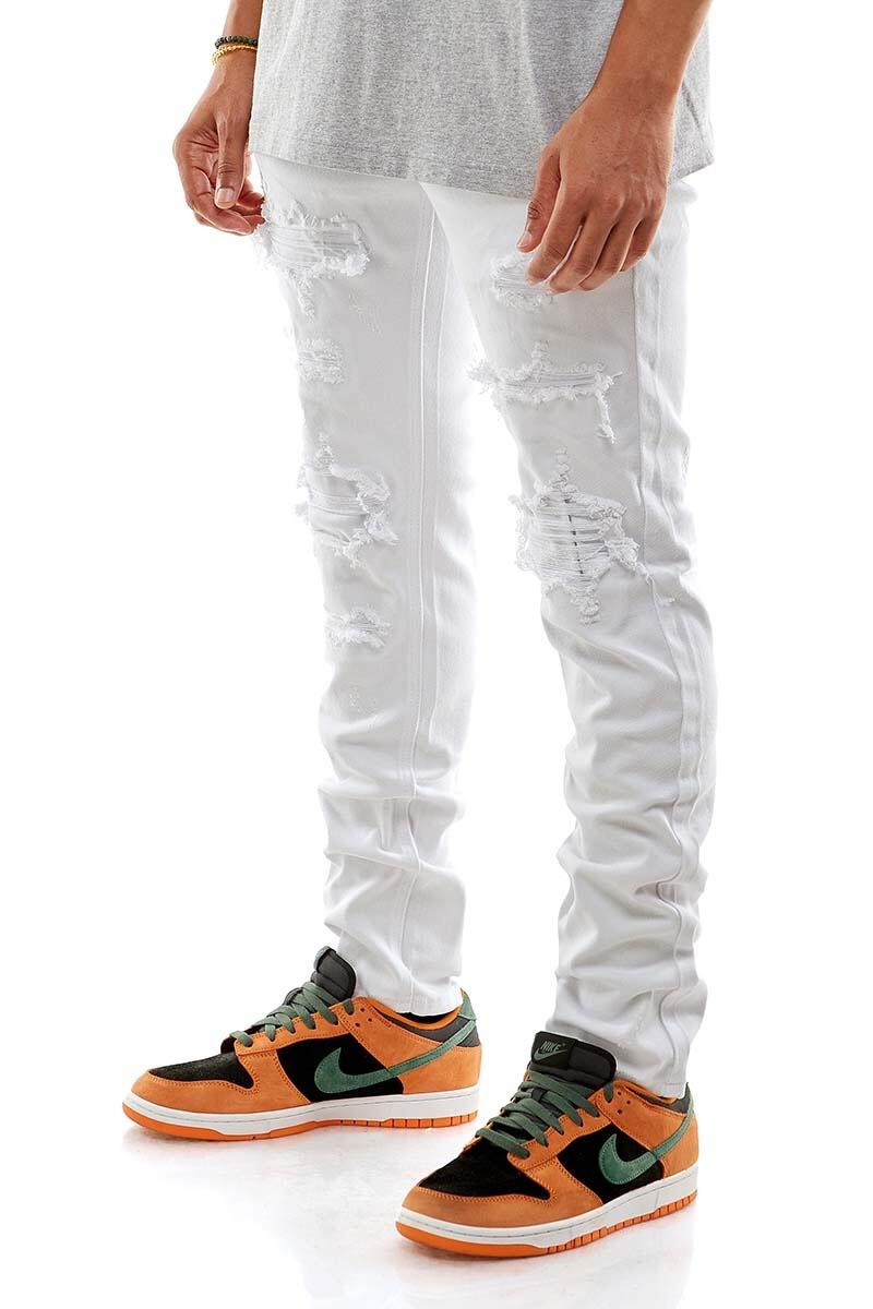 KDNK SELF UNDER PATCHED JEANS WHITE