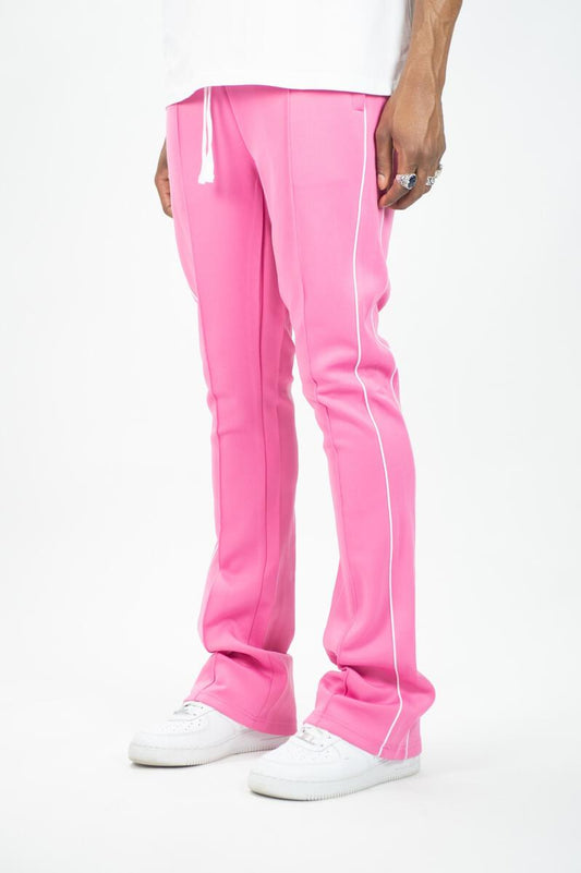 Rebel Minds Pink/White Stacked Flare Stripe Track Pants
