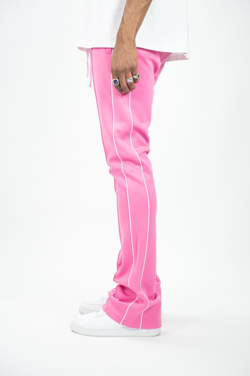 Rebel Minds Pink/White Stacked Flare Stripe Track Pants