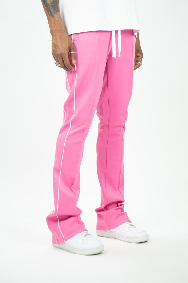 Rebel Minds Pink/White Stacked Flare Stripe Track Pants
