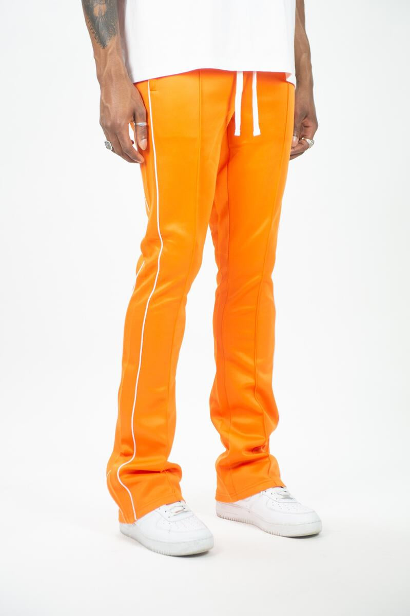 Rebel Minds Orange/White Stacked Flare Stripe Track Pants