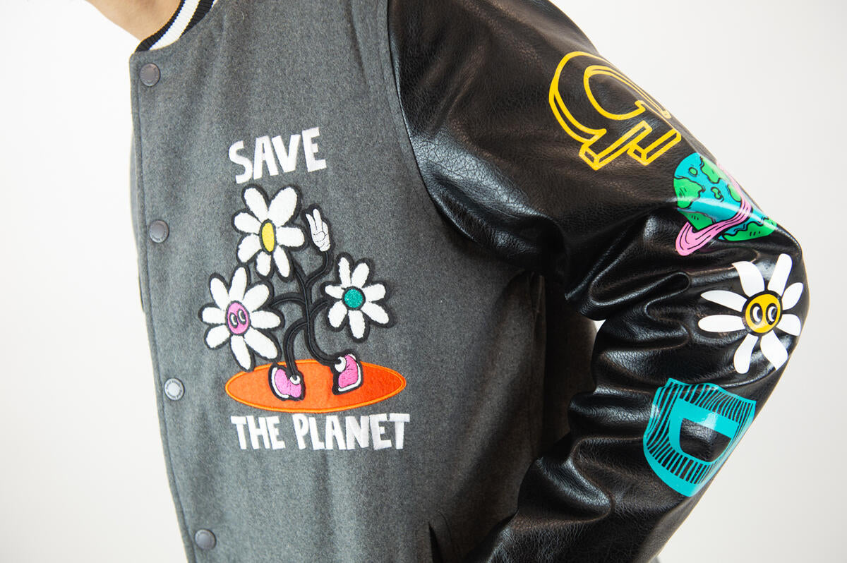Rebel Minds Save Planet H.Grey Varsity Jacket