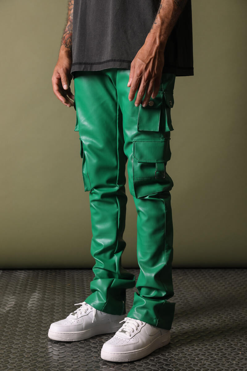 Gftd La Virgo Faux Leather Green Stacked Pants