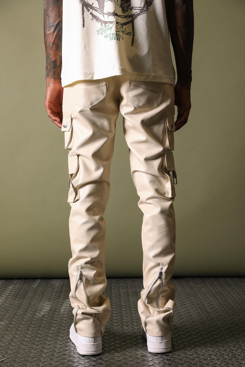 Gftd La Virgo Faux Leather Bone Stacked Pants