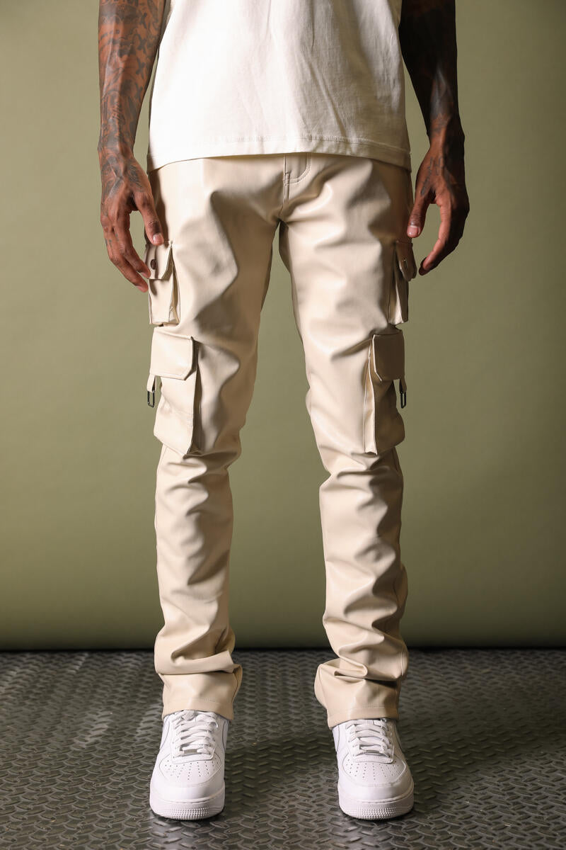 Gftd La Virgo Faux Leather Bone Stacked Pants