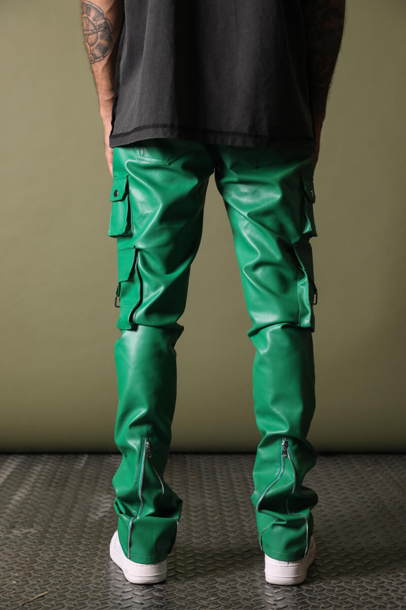 Gftd La Virgo Faux Leather Green Stacked Pants