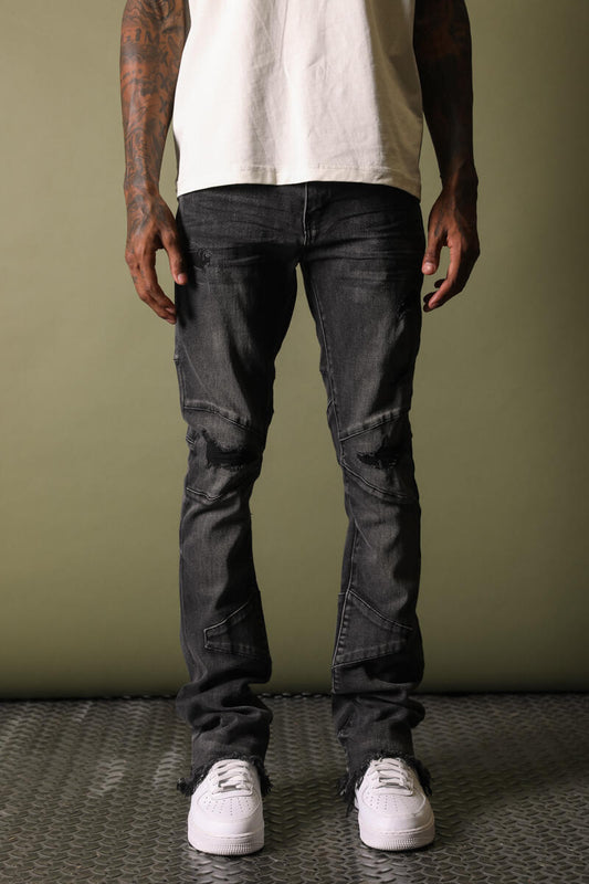 Gftd La Shane Black Stacked Flare Denim