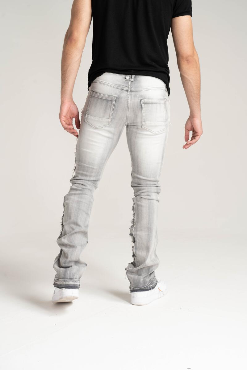 Taker Stacked Jeans With Multi Rip/Pepair light Grey