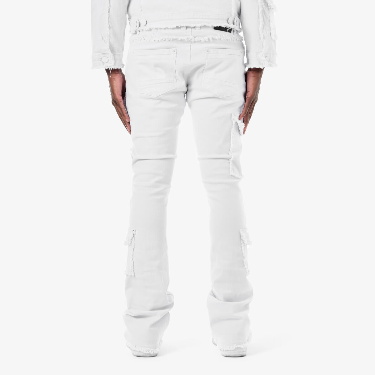 Copper Rivet White Multi Pockets Stacked Flare White Denim Jeans