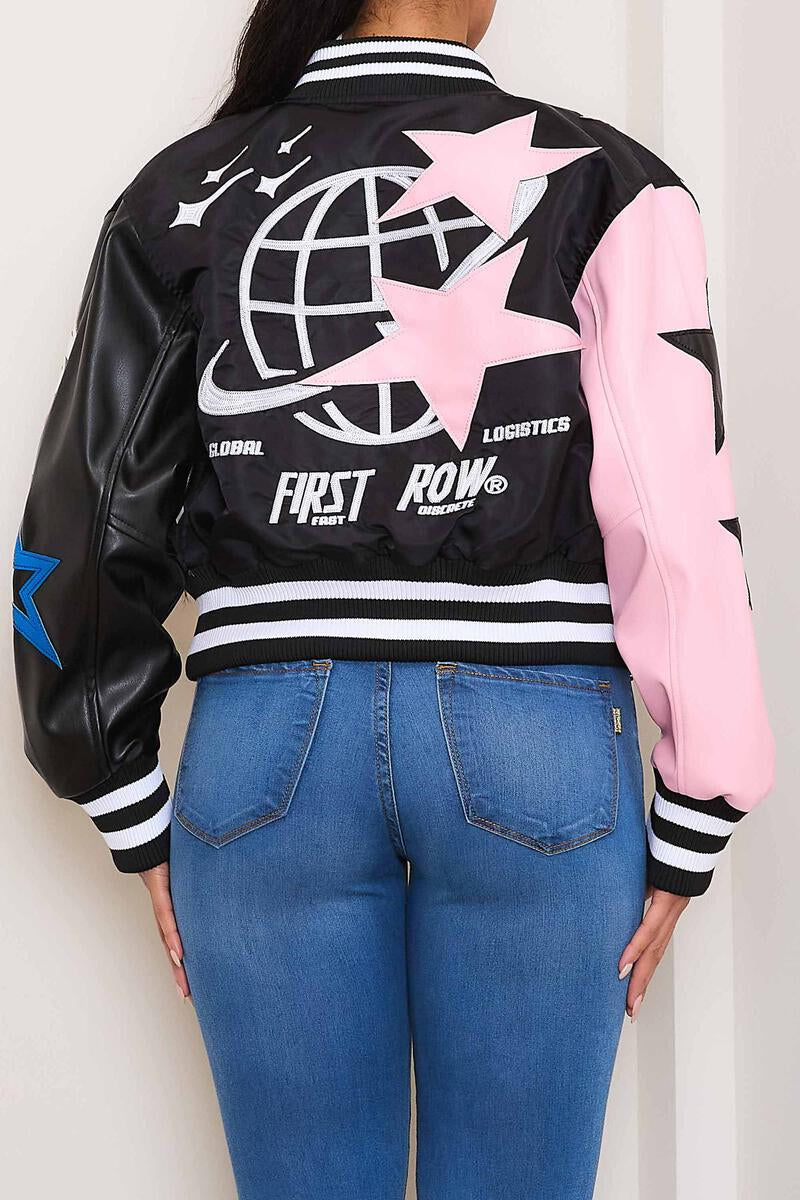 First Row Stars "Black Women's Varsity Jacket"