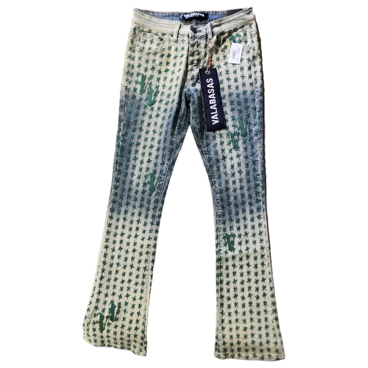 Valabasas "Asterisk" Blue / Green Stacked Flare Jean