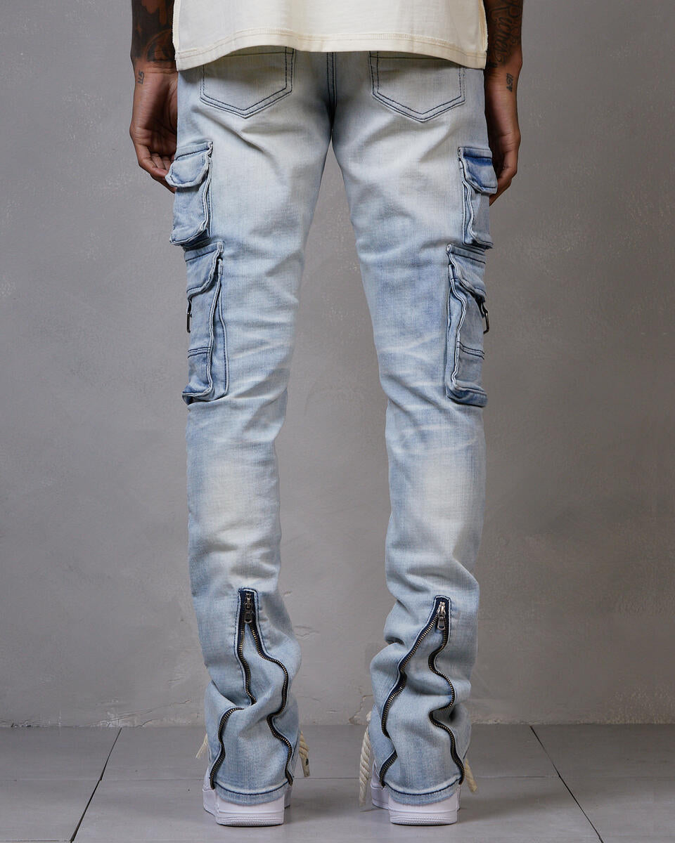Gftd La Virgo Light Blue Stacked Flare Jeans With Zipper