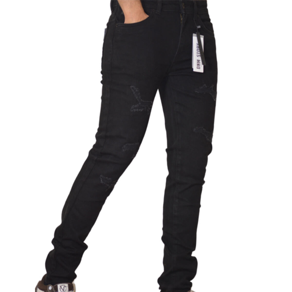 Dnm Story Men's Skinny Denim - BLACK RIPPED