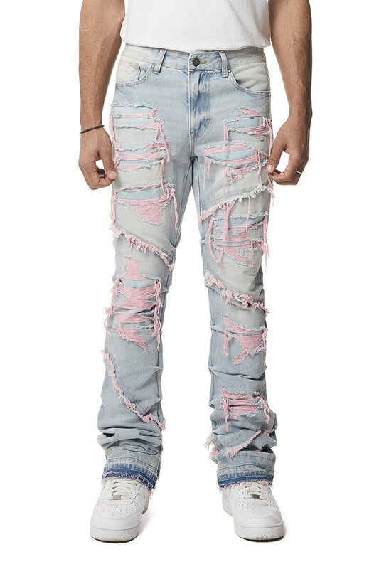 Smoke Rise Color Weft Heavy R&R Stacked Flare Pink Jeans