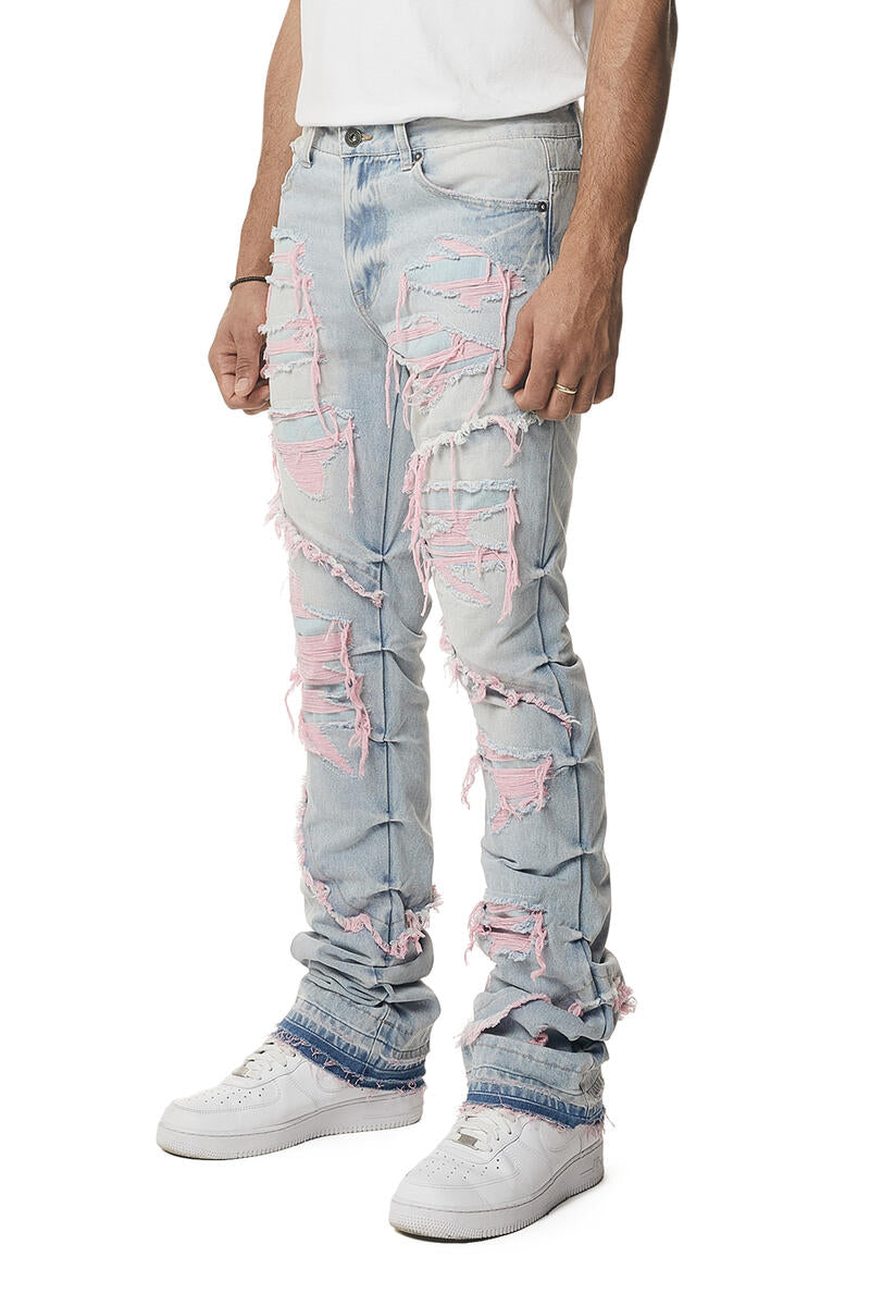 Smoke Rise Color Weft Heavy R&R Stacked Flare Pink Jeans