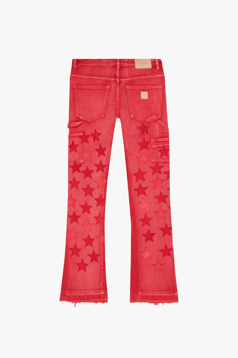 Valabasas "V-Stars" Red Washed Stacked Flare Jean