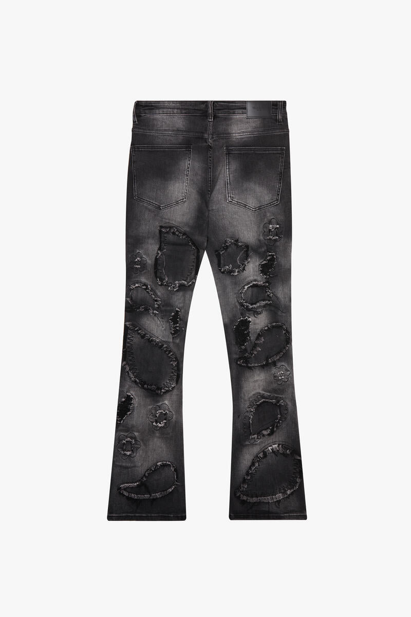 Valabasas "Mor 'Du" Black /Grey Stacked Flare Denim