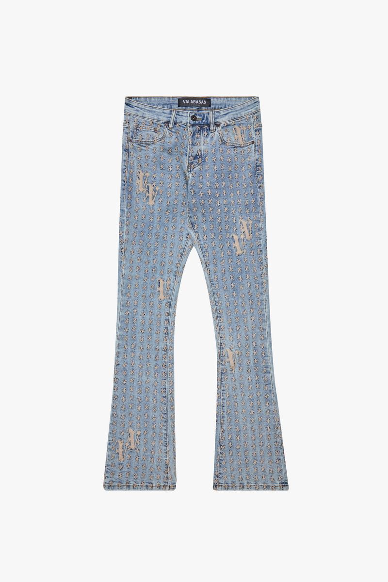 Valabasas Asterisk Lt.Vintage Blue/Cream Stacked Flare Jean