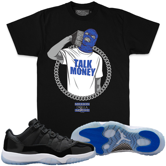 Million Dolla Motive Talk Money Phone - Royal Blue on Black T-shirt