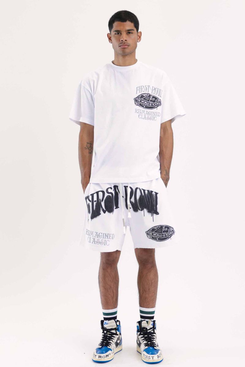 First Row Reimagined Classic Graphic White Shorts