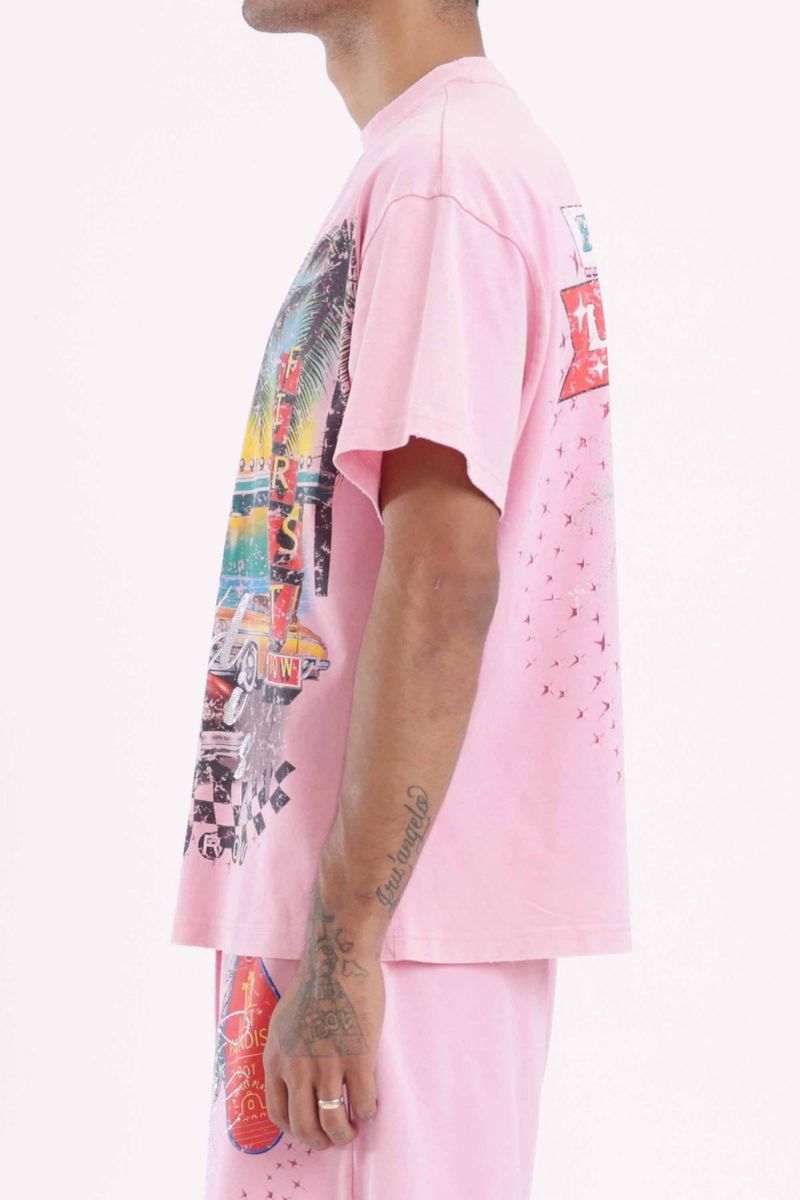 First Row Lost Paradise Graphic Pink Tee