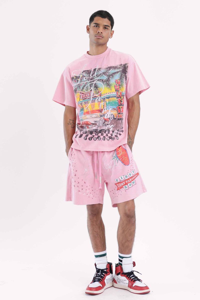 First Row Lost Paradise Graphic Pink Tee