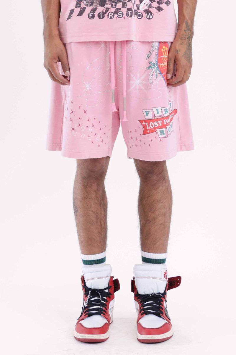 First Row Lost Paradise Graphic Pink Shorts