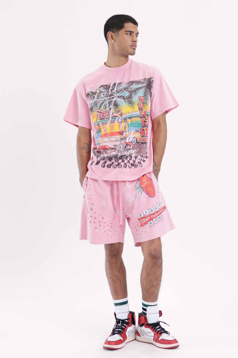 First Row Lost Paradise Graphic Pink Shorts