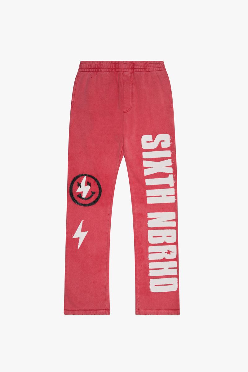 6th Nbrhd " Cutout" Relaxed Fits Fleece Wash Red Pants