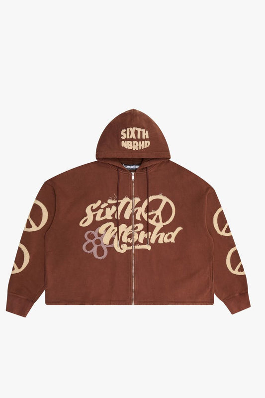 6th Nbrhd "Spirit" Brown Cropped Zip-Up