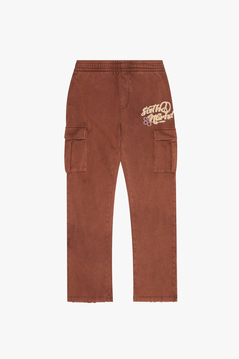 6th Nbrhd " Chances" Relaxed Fits Fleece Brown Cargo  Pants