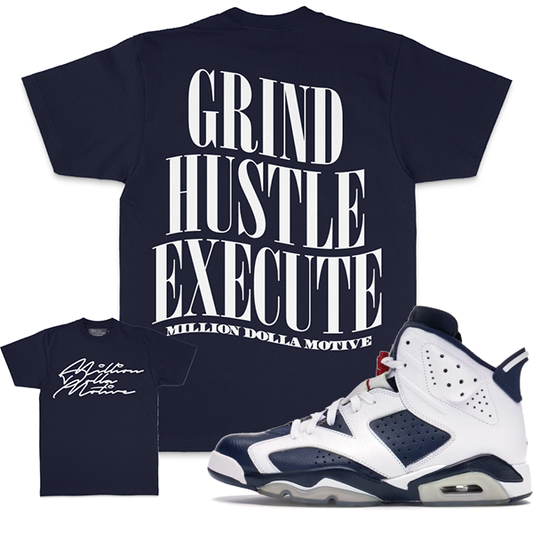 Million Dolla Motive Grind Hustle Execute - Navy T-Shirts