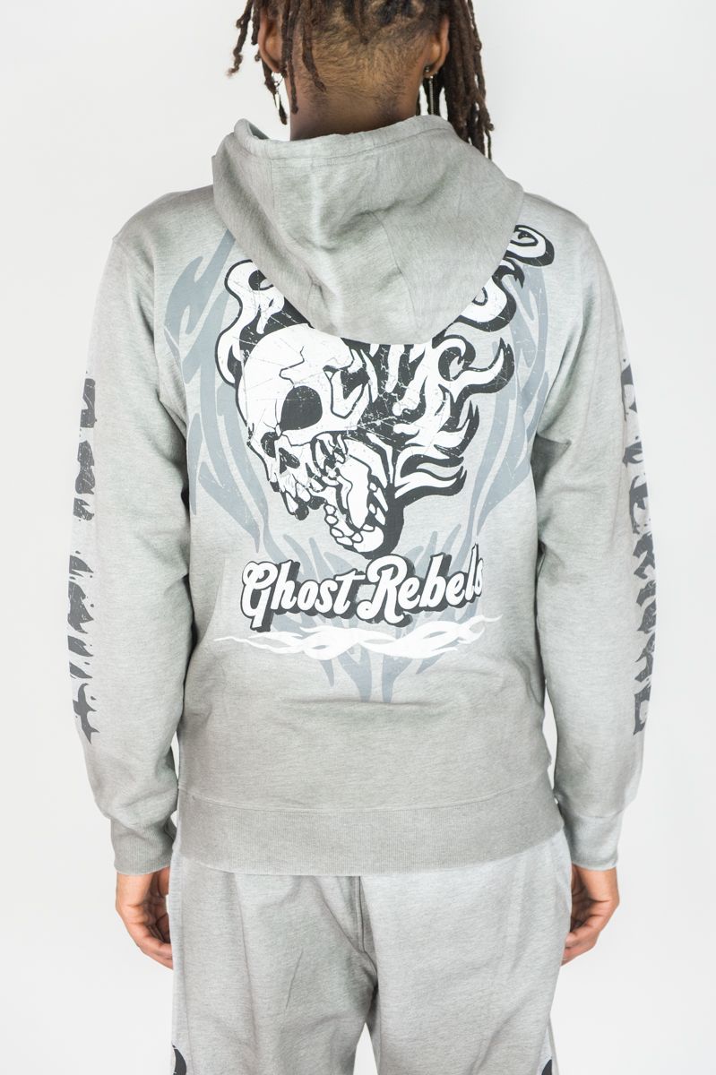 Rebel Minds Ghost Rebel Washed Grey Full Zip Hoodie