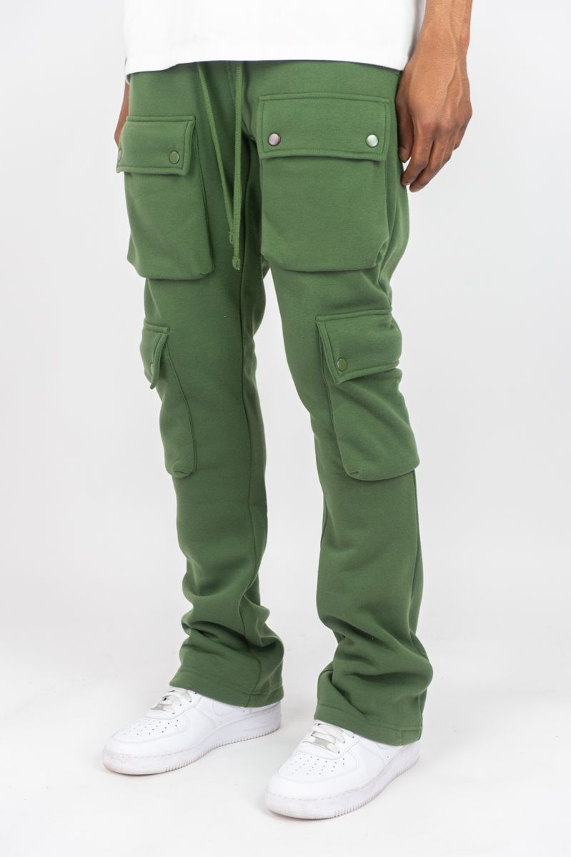 Rebel Minds Cargo Fleece Olive Flare Stacked