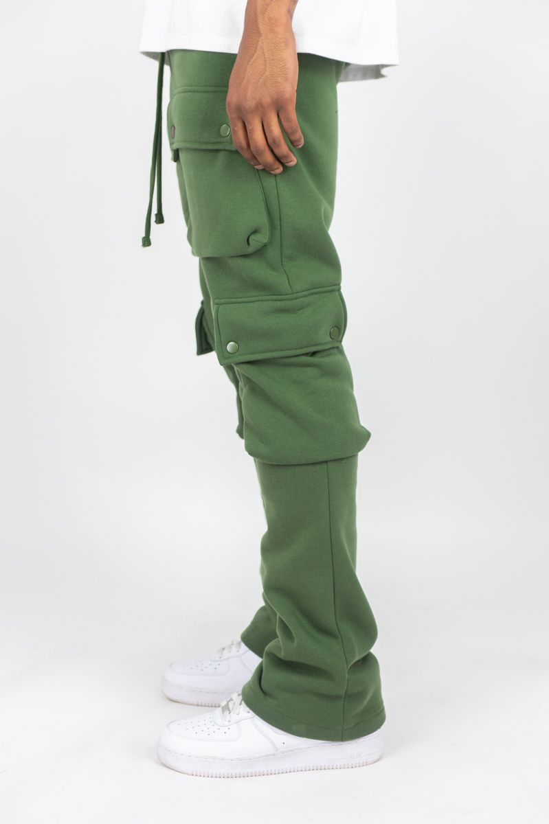 Rebel Minds Cargo Fleece Olive Flare Stacked