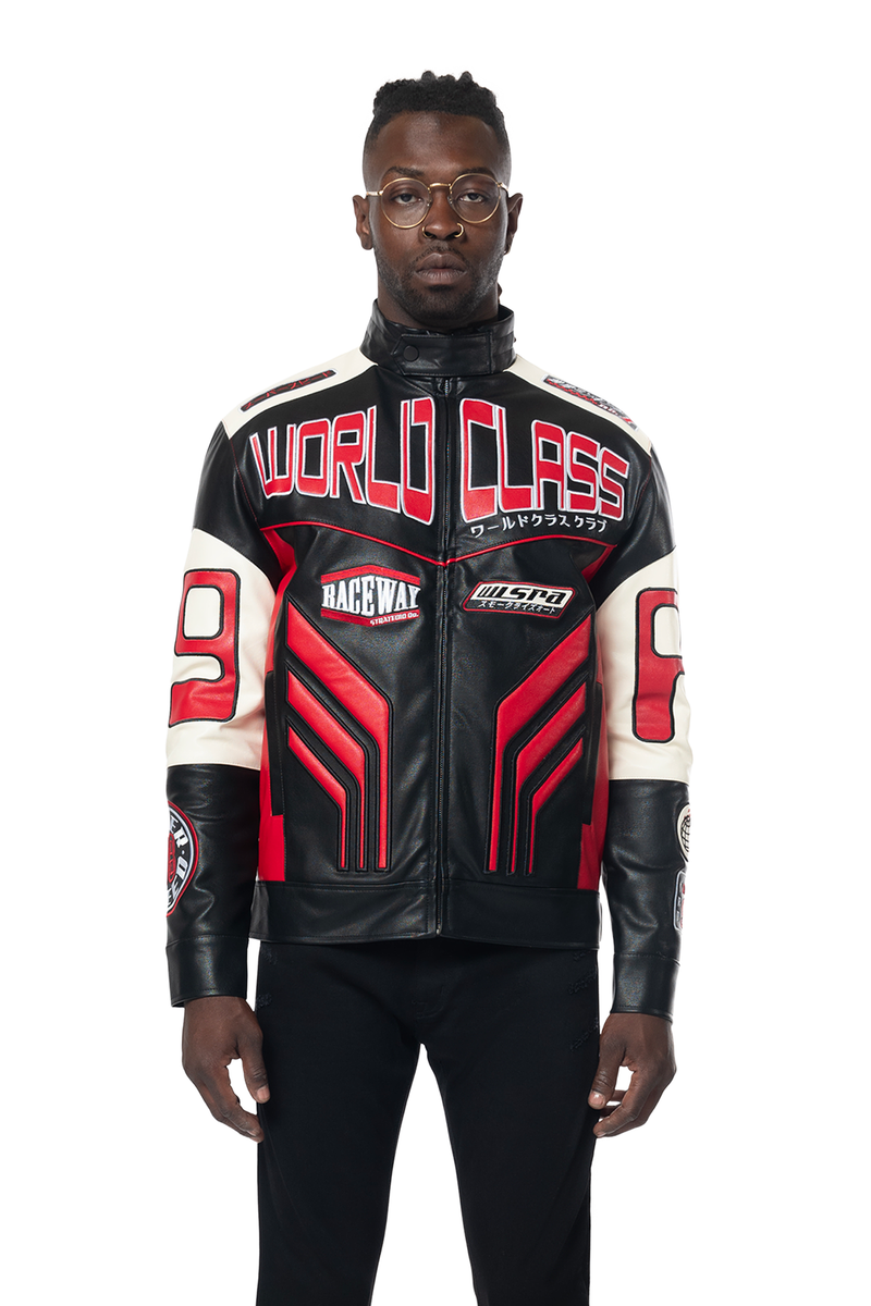 Smoke Rise Pu Racing Leather Jacket Red/Black