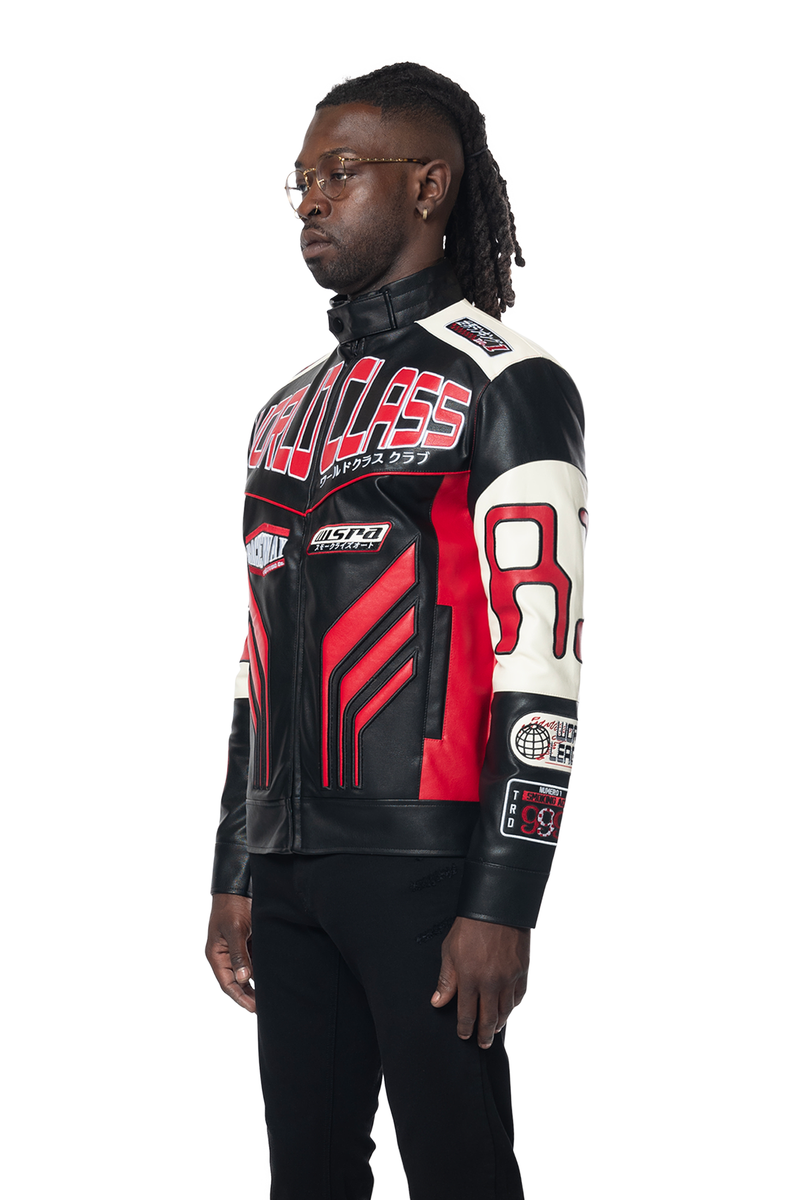 Smoke Rise Pu Racing Leather Jacket Red/Black