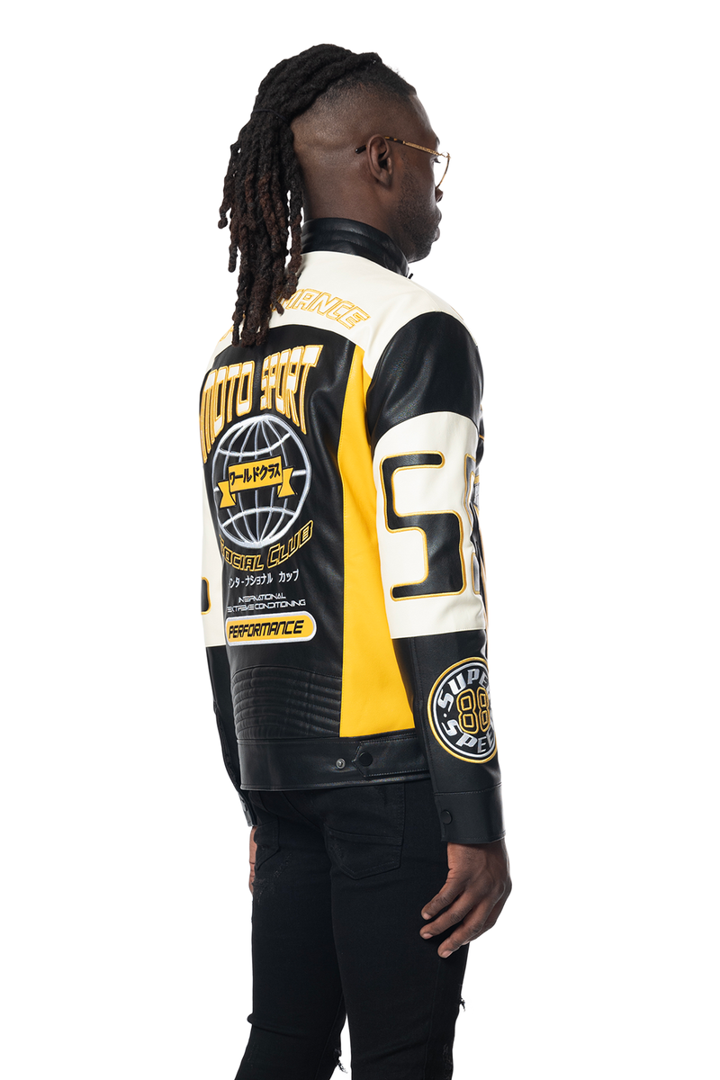 Smoke Rise Pu Racing Leather Jacket Yellow/Black