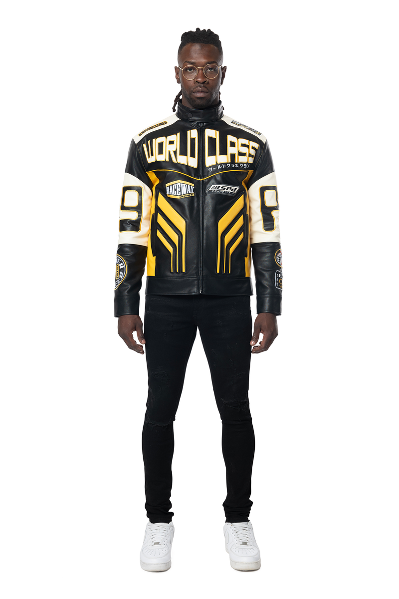 Smoke Rise Pu Racing Leather Jacket Yellow/Black