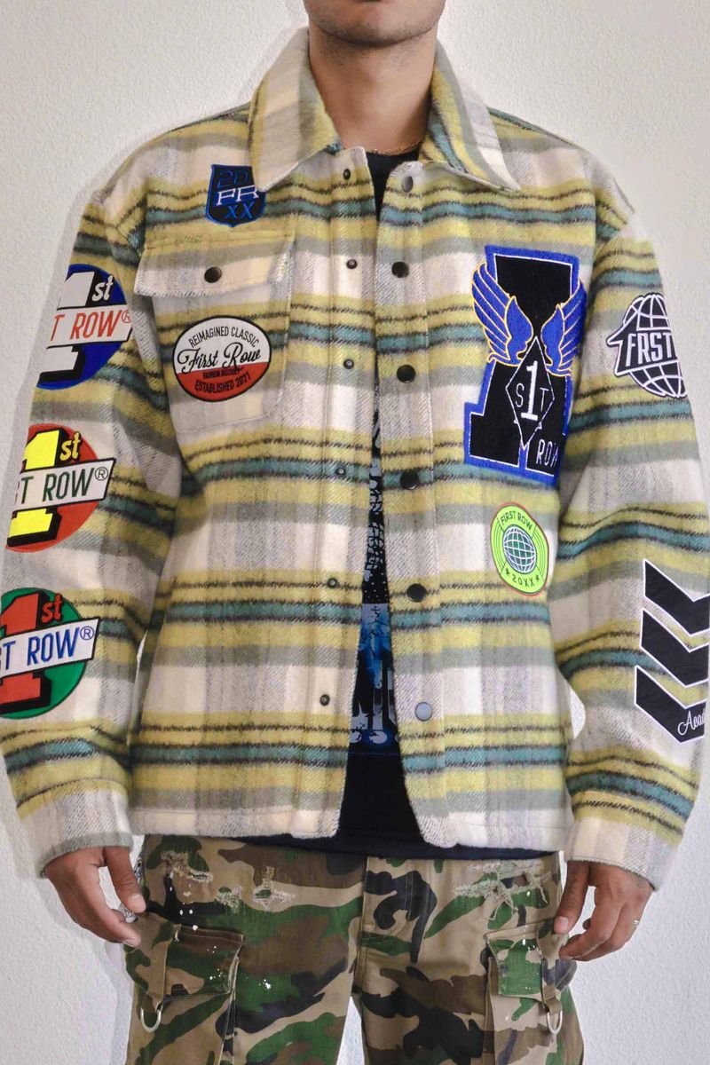 First Row Coexist  Multi Patches Shacket " Olive Jacket"