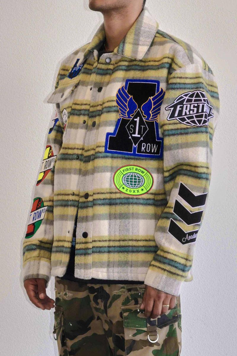 First Row Coexist  Multi Patches Shacket " Olive Jacket"