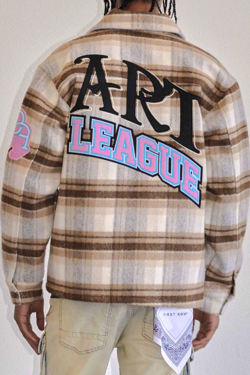 First Row Art League Multi Patches Shacket " Brown Jacket"