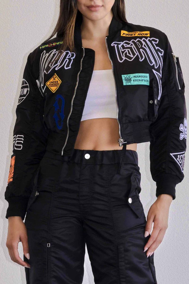 First Row Caution Multi Patches " Black Women's Jacket"