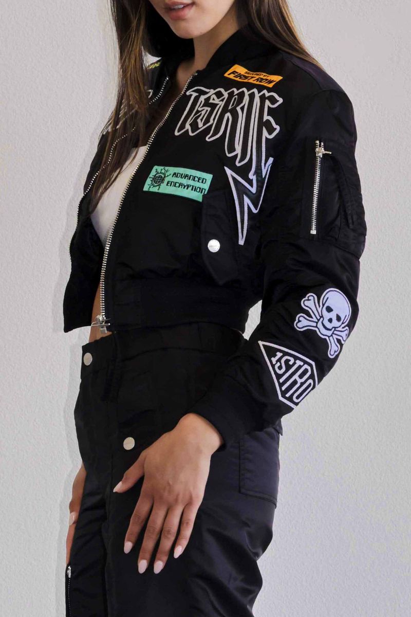 First Row Caution Multi Patches " Black Women's Jacket"