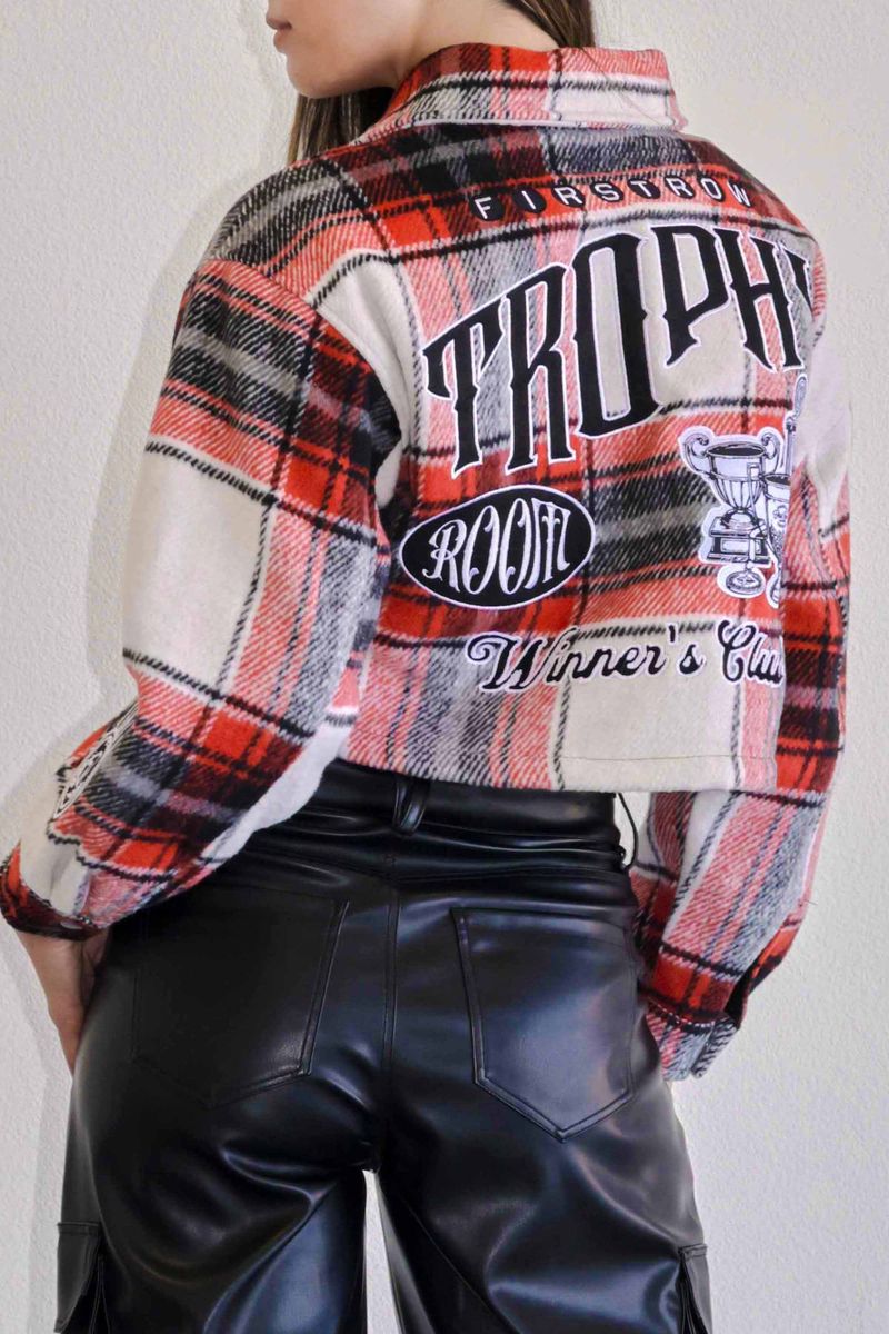 First Row Trophy Room  Multi Patches Shacket "Red Women's Jacket"