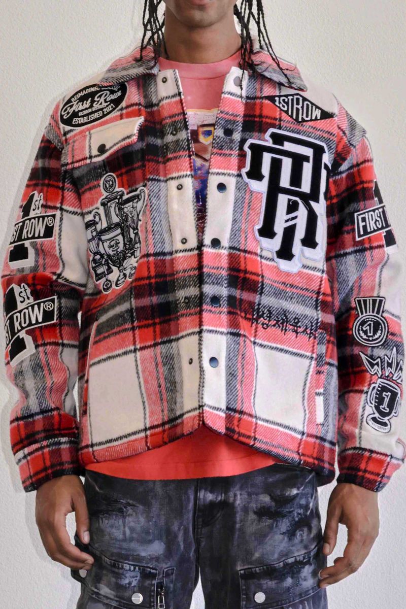 First Row Trophy Room  Multi Patches Shacket "Red Jacket"