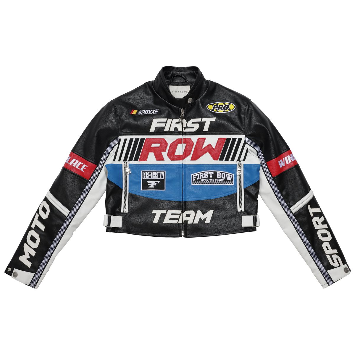 First Row Contrast Motor Racing Leather "Black Jacket "