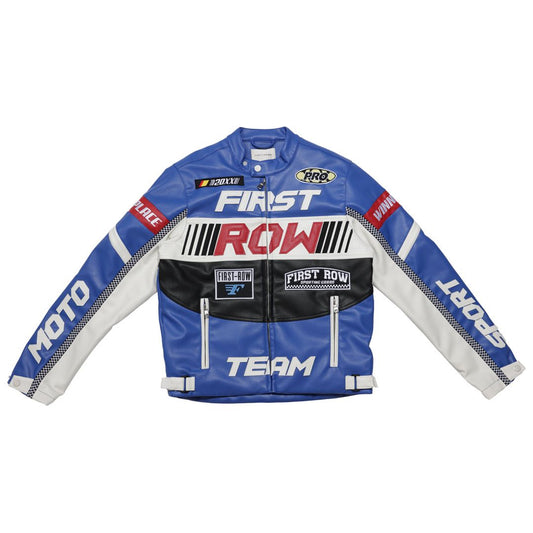 First Row Contrast Motor Racing Leather "Blue Jacket "